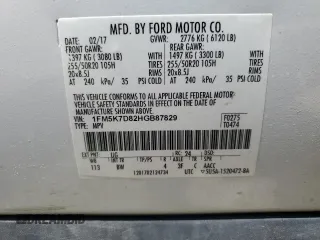 2017 Ford Explorer XLT with VIN 1FM5K7D82HGB87829, listed as a Copart auction lot 56467865 with 133,683 mi miles and Salvage title. Bid and sale history available at DreamBid. Image 14.