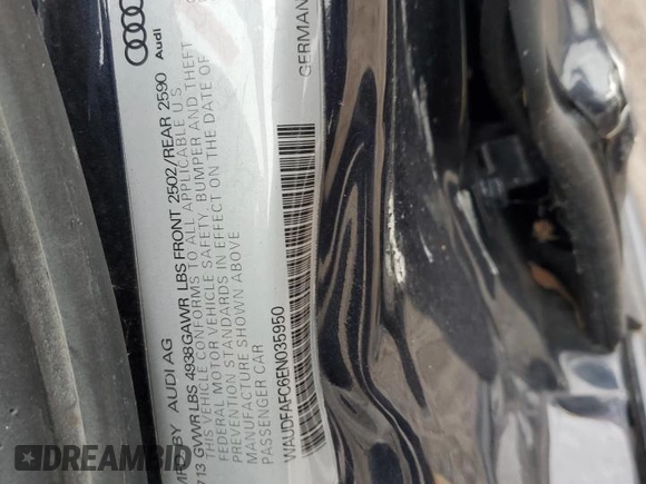 2014 Audi A6 Premium Plus with VIN WAUDFAFC6EN035950, listed as a Copart auction lot 88703465 with Not provided miles and Clean title. Bid and sale history available at DreamBid. Image 12.