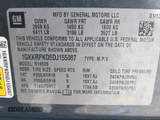 2013 GMC Acadia SLE with VIN 1GKKRPKD5DJ155087, listed as a IAAI auction lot 42028155 with 117,774 mi miles and . Bid and sale history available at DreamBid. Image 9.