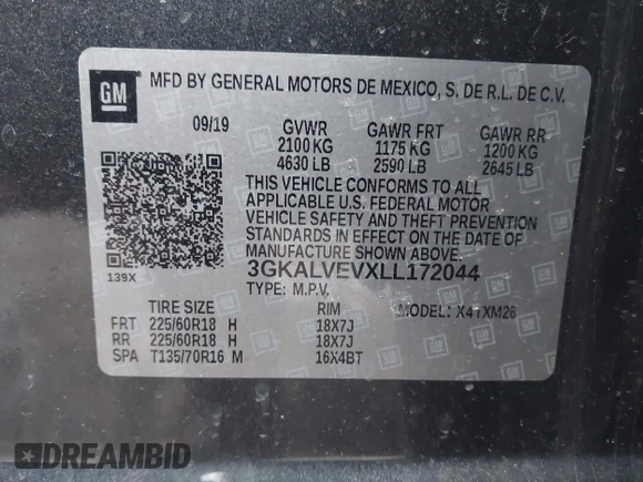 2020 GMC Terrain SLT with VIN 3GKALVEVXLL172044, listed as a IAAI auction lot 41868790 with 65,496 mi miles. Bid and sale history available at carsss.com. Image 9.