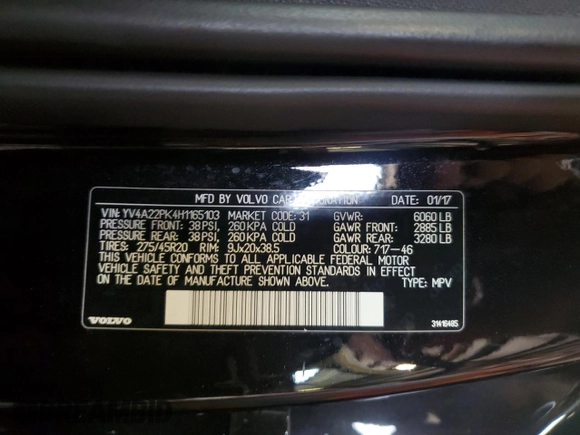2017 Volvo XC90 Momentum with VIN YV4A22PK4H1165103, listed as a Copart auction lot 59470585 with 76,313 mi miles and Salvage title. Bid and sale history available at DreamBid. Image 13.
