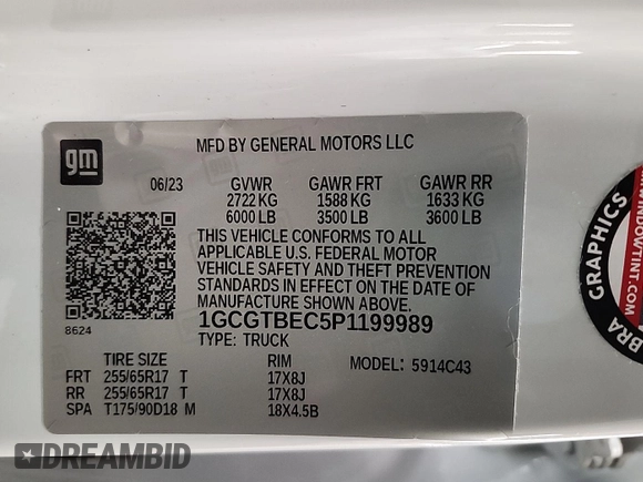 2023 Chevrolet Colorado 4WD Work Truck with VIN 1GCGTBEC5P1199989, listed as a IAAI auction lot 42674419 with 14,286 mi miles and . Bid and sale history available at DreamBid. Image 26.