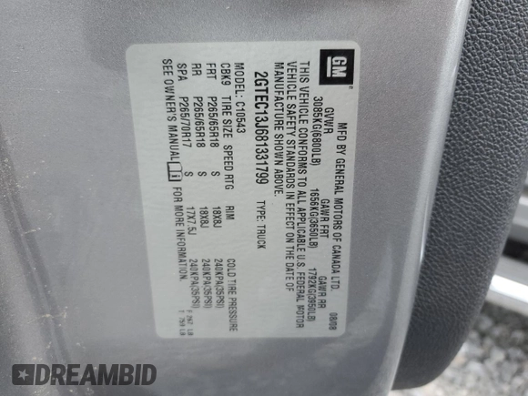 2008 GMC Sierra 1500 SLT z VIN 2GTEC13J681331799, wystawiony jako Copart lot #57895325 z przebiegiem 85 925 mil mil oraz Szkoda całkowita • Salvage title. Historia ofert i sprzedaży dostępna na DreamBid. Obrazek 12.