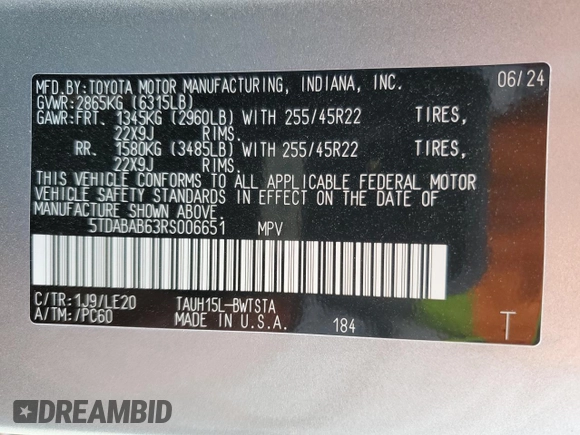 2024 Lexus TX 500h F Sport Premium z VIN 5TDABAB63RS006651, wystawiony jako Copart lot #49922905 z przebiegiem 4 745 mil mil oraz Szkoda całkowita • Salvage title. Historia ofert i sprzedaży dostępna na DreamBid. Obrazek 16.