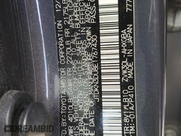 2014 Toyota Prius Four z VIN JTDKN3DU8E1767430, wystawiony jako Copart lot #60489855 z przebiegiem 342 562 mil mil oraz Szkoda całkowita • Salvage title. Historia ofert i sprzedaży dostępna na DreamBid. Obrazek 12.