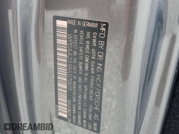 2010 Porsche 911 Carrera with VIN WP0AA2A99AS706111, listed as a Copart auction lot 44523405 with Not Provided miles and Salvage Title. Bid and sale history available at DreamBid. Image 12.