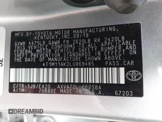 2020 Toyota Camry SE with VIN 4T1M11AK2LU869485, listed as a IAAI auction lot 41593137 with 90,501 mi miles. Bid and sale history available at carsss.com. Image 9.