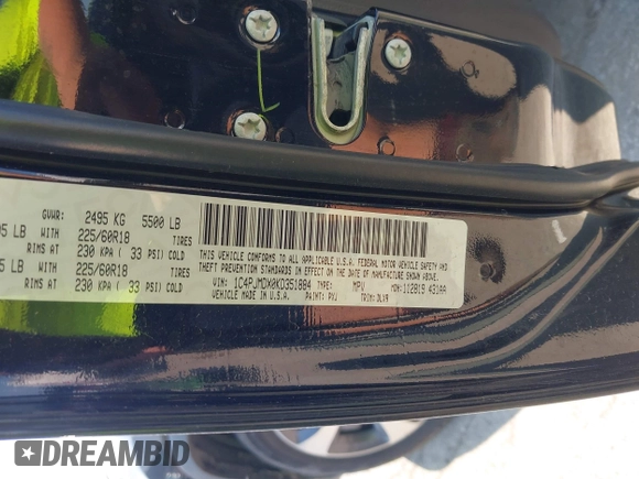 2019 Jeep Cherokee Limited with VIN 1C4PJMDX0KD351884, listed as a IAAI auction lot 42452219 with 112,485 mi miles and . Bid and sale history available at DreamBid. Image 9.
