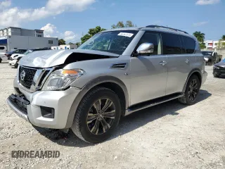 2017 Nissan Armada Platinum z VIN JN8AY2ND0H9008549, wystawiony jako Copart lot #56767515 z przebiegiem 60 152 mil mil oraz Szkoda całkowita • Salvage title. Historia ofert i sprzedaży dostępna na DreamBid. Obrazek 1.