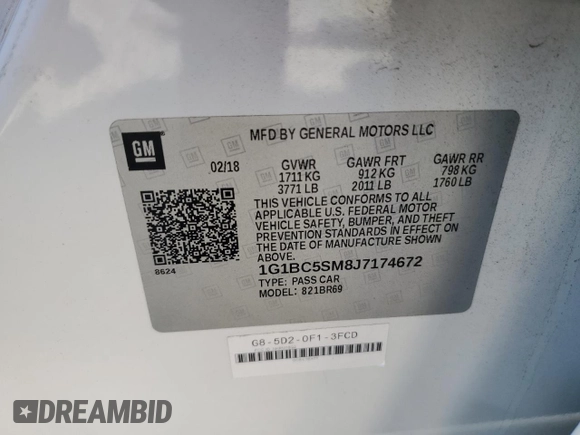 2018 Chevrolet Cruze LS with VIN 1G1BC5SM8J7174672, listed as a Copart auction lot 78132214 with 169,780 mi miles and Salvage Title. Bid and sale history available at DreamBid. Image 13.