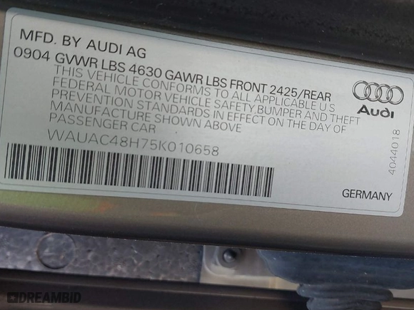 2005 Audi A4 1.8T with VIN WAUAC48H75K010658, listed as a IAAI auction lot 41840942 with 108,269 mi miles. Bid and sale history available at carsss.com. Image 9.