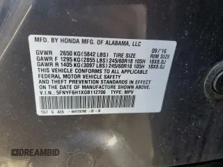 2016 Honda Pilot LX with VIN 5FNYF6H1XGB112706, listed as a Copart auction lot 47804085 with 0 mi miles and Salvage Title. Bid and sale history available at carsss.com. Image 12.