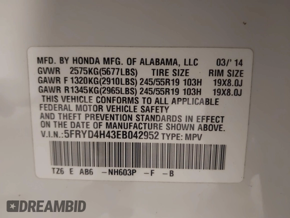 2014 Acura MDX Tech Pkg with VIN 5FRYD4H43EB042952, listed as a IAAI auction lot 41394833 with 85,329 mi miles. Bid and sale history available at carsss.com. Image 9.