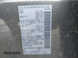 2019 Nissan Pathfinder SV с VIN 5N1DR2MM4KC588918, выставлен на аукционе IAAI как лот 41779721 с пробегом 73 782 миль миль и . История ставок и продаж доступна на DreamBid. Изображение 9.