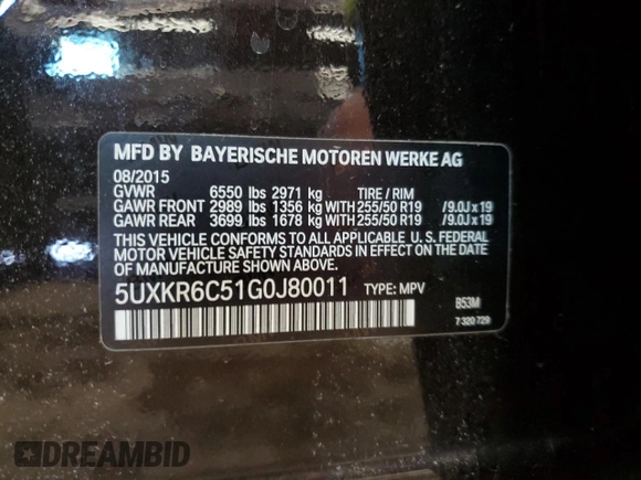 2016 BMW X5 xDrive50i with VIN 5UXKR6C51G0J80011, listed as a Copart auction lot 45962015 with 97,921 mi miles and Clean Title. Bid and sale history available at carsss.com. Image 13.