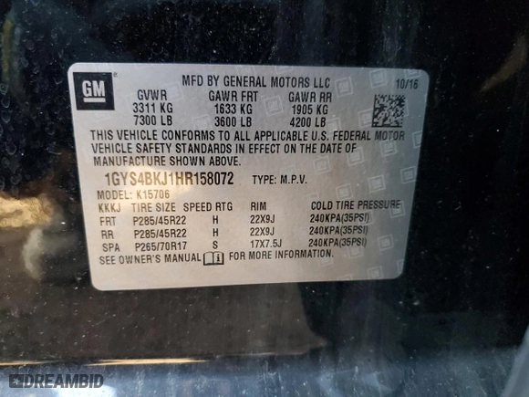 2017 Cadillac Escalade Luxury with VIN 1GYS4BKJ1HR158072, listed as a Copart auction lot 48889315 with 84,730 mi miles and Clean Title. Bid and sale history available at carsss.com. Image 16.