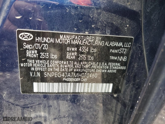 2021 Hyundai Sonata SE with VIN 5NPEG4JA7MH070460, listed as a Copart auction lot 47884045 with 82,088 mi miles and Salvage Title. Bid and sale history available at carsss.com. Image 14.