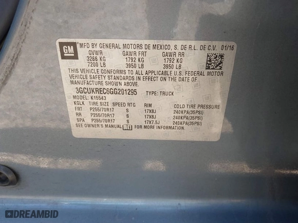 2016 Chevrolet Silverado 1500 LT with VIN 3GCUKREC6GG201295, listed as a IAAI auction lot 41862581 with 134,132 mi miles. Bid and sale history available at carsss.com. Image 9.
