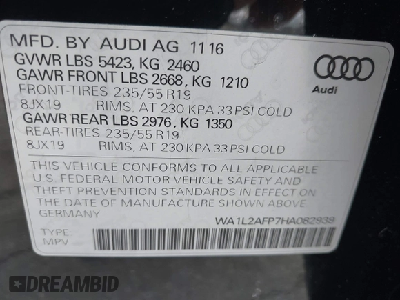 2017 Audi Q5 Premium Plus с VIN WA1L2AFP7HA082939, выставлен на аукционе IAAI как лот 42581259 с пробегом 103 402 миль миль и . История ставок и продаж доступна на DreamBid. Изображение 9.