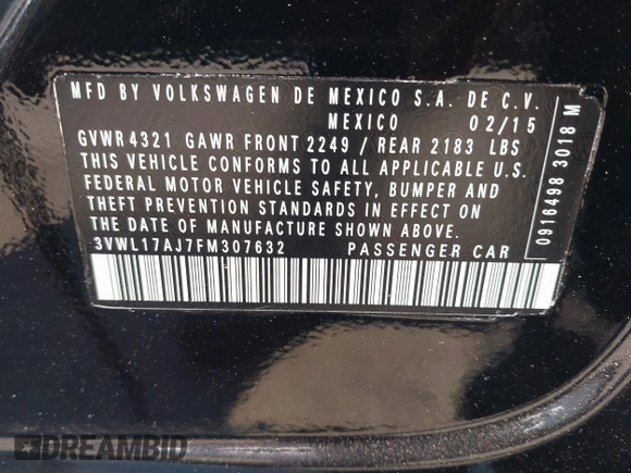 2015 Volkswagen Jetta SEL z VIN 3VWL17AJ7FM307632, wystawiony jako IAAI lot #42766536 z przebiegiem 101 661 mil mil oraz . Historia ofert i sprzedaży dostępna na DreamBid. Obrazek 9.