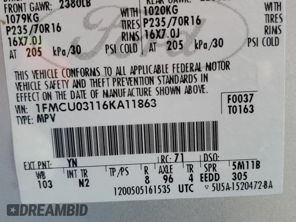 2006 Ford Escape XLT with VIN 1FMCU03116KA11863, listed as a Copart auction lot 81226094 with 186,044 mi miles and Clean Title. Bid and sale history available at DreamBid. Image 13.