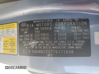 2007 Kia Sedona EX with VIN KNDMB233776171638, listed as a Copart auction lot 45663804 with 234,718 mi miles and Salvage Title. Bid and sale history available at carsss.com. Image 13.