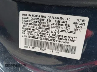 2010 Honda Odyssey EX-L with VIN 5FNRL3H68AB043450, listed as a IAAI auction lot 41912223 with 199,855 mi miles. Bid and sale history available at carsss.com. Image 9.