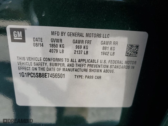 2014 Chevrolet Cruze 1LT with VIN 1G1PC5SB8E7456501, listed as a Copart auction lot 50474245 with 61,038 mi miles and Salvage Title. Bid and sale history available at carsss.com. Image 12.