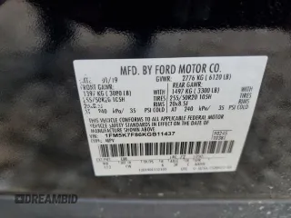 2019 Ford Explorer Limited с VIN 1FM5K7F86KGB11437, выставлен на аукционе Copart как лот 60751965 с пробегом 173 892 миль миль и Списание • Salvage title. История ставок и продаж доступна на DreamBid. Изображение 13.