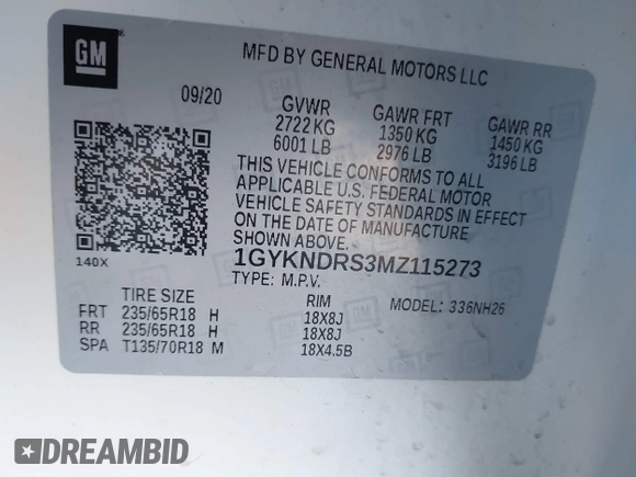 2021 Cadillac XT5 AWD Premium Luxury with VIN 1GYKNDRS3MZ115273, listed as a IAAI auction lot 41228531 with 46,556 mi miles. Bid and sale history available at carsss.com. Image 9.