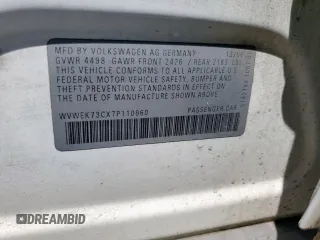 2007 Volkswagen Passat 2.0T with VIN WVWEK73CX7P110960, listed as a Copart auction lot 56097745 with 204,694 mi miles and Salvage title. Bid and sale history available at DreamBid. Image 12.