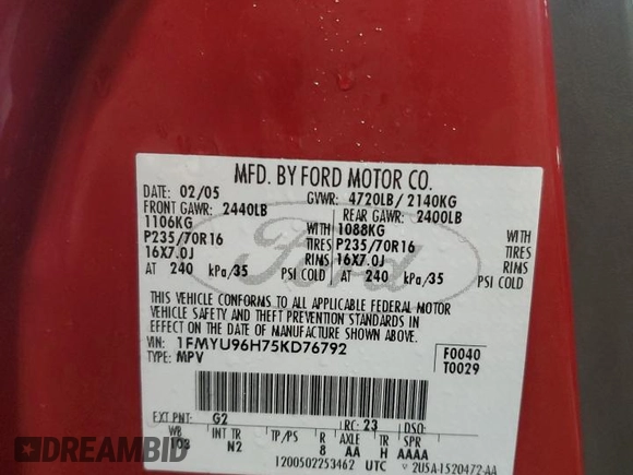 2005 Ford Escape Hybrid с VIN 1FMYU96H75KD76792, выставлен на аукционе Copart как лот 66097344 с пробегом 227 214 миль миль и Списание • Salvage title. История ставок и продаж доступна на DreamBid. Изображение 14.