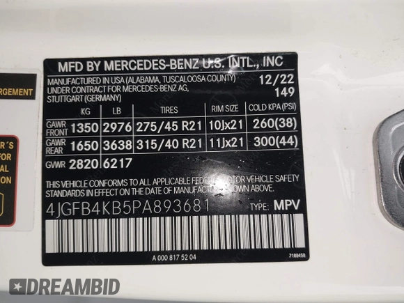 2023 Mercedes-Benz GLE 350 with VIN 4JGFB4KB5PA893681, listed as a IAAI auction lot 42606299 with 18,846 mi miles and . Bid and sale history available at DreamBid. Image 9.