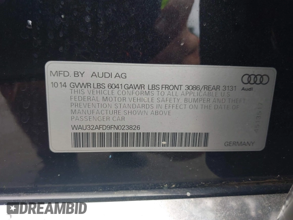 2015 Audi A8 4.0T z VIN WAU32AFD9FN023826, wystawiony jako IAAI lot #42353372 z przebiegiem 94 833 mil mil oraz . Historia ofert i sprzedaży dostępna na DreamBid. Obrazek 9.