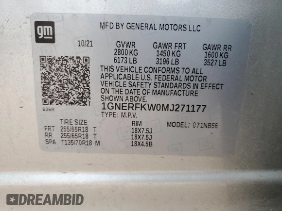 2021 Chevrolet Traverse LS with VIN 1GNERFKW0MJ271177, listed as a Copart auction lot 63536654 with 42,452 mi miles and Clean Title. Bid and sale history available at carsss.com. Image 13.