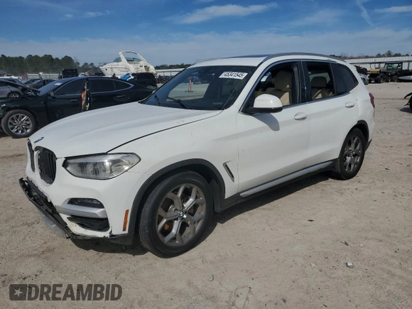 2021 BMW X3 sDrive30i z VIN 5UXTY3C03M9F63436, wystawiony jako Copart lot #45341545 z przebiegiem Nie podano mil oraz Szkoda całkowita • Salvage title. Historia ofert i sprzedaży dostępna na DreamBid. Obrazek 1.