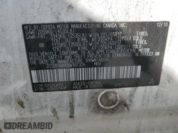 2011 Toyota RAV4 Ltd with VIN 2T3DF4DV6BW107324, listed as a Copart auction lot 51534545 with 94,485 mi miles and Salvage Title. Bid and sale history available at carsss.com. Image 13.