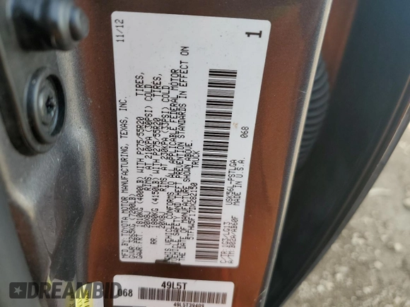 2013 Toyota Tundra Limited with VIN 5TFHW5F17DX282150, listed as a Copart auction lot 55676795 with 110,835 mi miles and Salvage title. Bid and sale history available at DreamBid. Image 13.