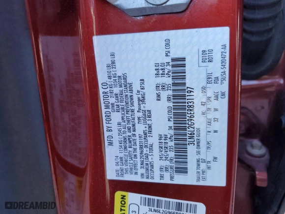 2014 Lincoln MKZ with VIN 3LN6L2G96ER831197, listed as a Copart auction lot 45905905 with 102,002 mi miles and Salvage Title. Bid and sale history available at carsss.com. Image 12.