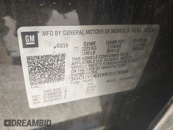2019 Chevrolet Silverado 1500 LT with VIN 3GCUYDEDXKG174346, listed as a IAAI auction lot 41908711 with 113,054 mi miles and . Bid and sale history available at DreamBid. Image 9.