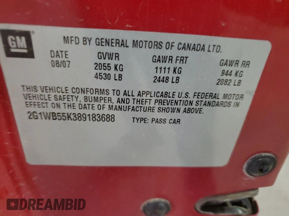 2008 Chevrolet Impala LS z VIN 2G1WB55K389183688, wystawiony jako Copart lot #51533275 z przebiegiem 193 789 mil mil oraz Szkoda całkowita • Salvage title. Historia ofert i sprzedaży dostępna na DreamBid. Obrazek 14.
