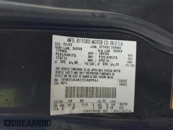2003 Ford Explorer Eddie Bauer с VIN 1FMZU64K23ZA89964, выставлен на аукционе IAAI как лот 41725562 с пробегом 150 910 миль миль и . История ставок и продаж доступна на DreamBid. Изображение 9.