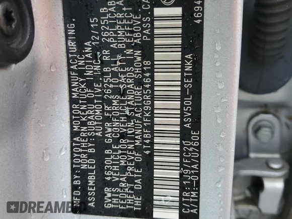 2016 Toyota Camry XLE with VIN 4T4BF1FK9GR546418, listed as a Copart auction lot 44932555 with 173,009 mi miles and Salvage Title. Bid and sale history available at carsss.com. Image 13.
