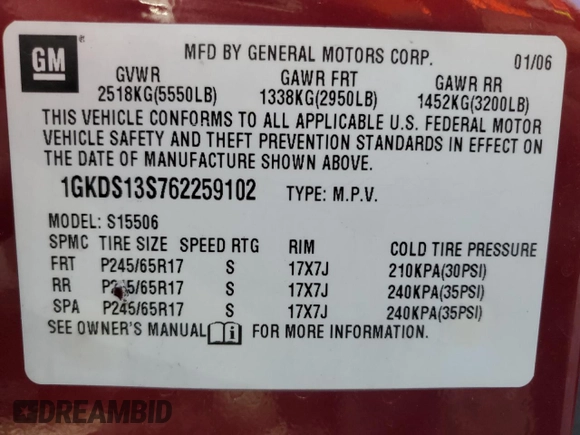 2006 GMC Envoy SLT with VIN 1GKDS13S762259102, listed as a Copart auction lot 79233224 with 125,404 mi miles and Salvage Title. Bid and sale history available at carsss.com. Image 13.