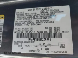 2017 Ford Mustang EcoBoost with VIN 1FA6P8TH4H5309254, listed as a IAAI auction lot 41904766 with 92,798 mi miles. Bid and sale history available at carsss.com. Image 9.