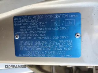 2006 Suzuki XL7 z VIN JS3TX92VX64102270, wystawiony jako Copart lot #53705935 z przebiegiem 111 078 mil mil oraz Szkoda całkowita • Salvage title. Historia ofert i sprzedaży dostępna na DreamBid. Obrazek 15.
