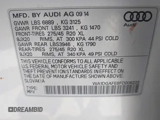 2015 Audi Q7 S line Prestige with VIN WA1DGAFE6FD008203, listed as a IAAI auction lot 42165490 with 111,158 mi miles and . Bid and sale history available at DreamBid. Image 9.