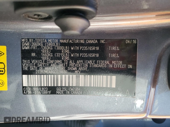 2016 Lexus RX 350 with VIN 2T2BZMCA8GC028697, listed as a Copart auction lot 42185345 with 231,734 mi miles and Salvage Title. Bid and sale history available at DreamBid. Image 14.