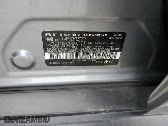 2021 Mitsubishi Outlander ES z VIN JA4APUAU8MU007926, wystawiony jako Copart lot #54585715 z przebiegiem 62 243 mil mil oraz Szkoda całkowita • Salvage title. Historia ofert i sprzedaży dostępna na DreamBid. Obrazek 13.
