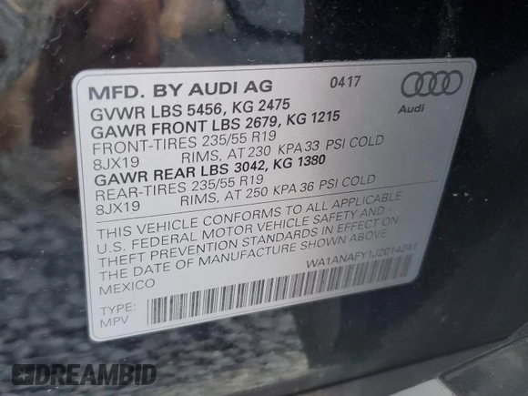 2018 Audi Q5 Premium with VIN WA1ANAFY1J2014241, listed as a Copart auction lot 62495955 with 85,503 mi miles and Salvage title. Bid and sale history available at DreamBid. Image 12.